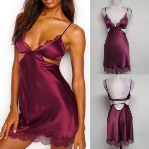 Victoria's Secret Burgundy Stretchy Satin Cut-out Strappy Back Mini Slip Dress S